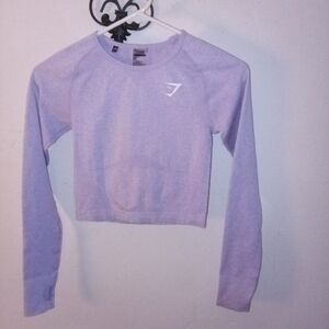 Gymshark Dry Breathable Gym Yoga Crop Top Small Long Sleeve Violet Thumb Holes